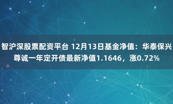 智沪深股票配资平台 12月13日基金净值：华泰保兴尊诚一年定开债最新净值1.1646，涨0.72%