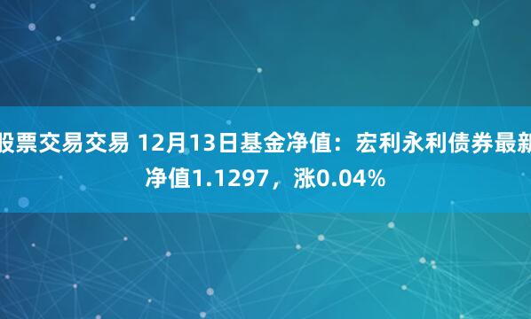 股票交易交易 12月13日基金净值：宏利永利债券最新净值1.1297，涨0.04%