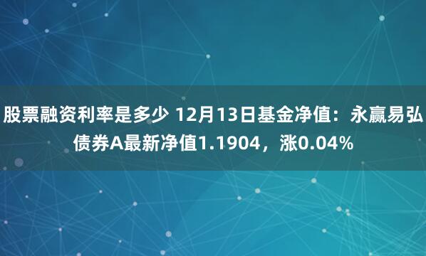 股票融资利率是多少 12月13日基金净值：永赢易弘债券A最新净值1.1904，涨0.04%