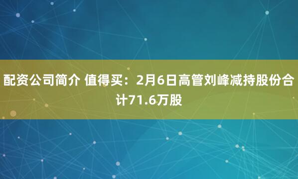 配资公司简介 值得买：2月6日高管刘峰减持股份合计71.6万股